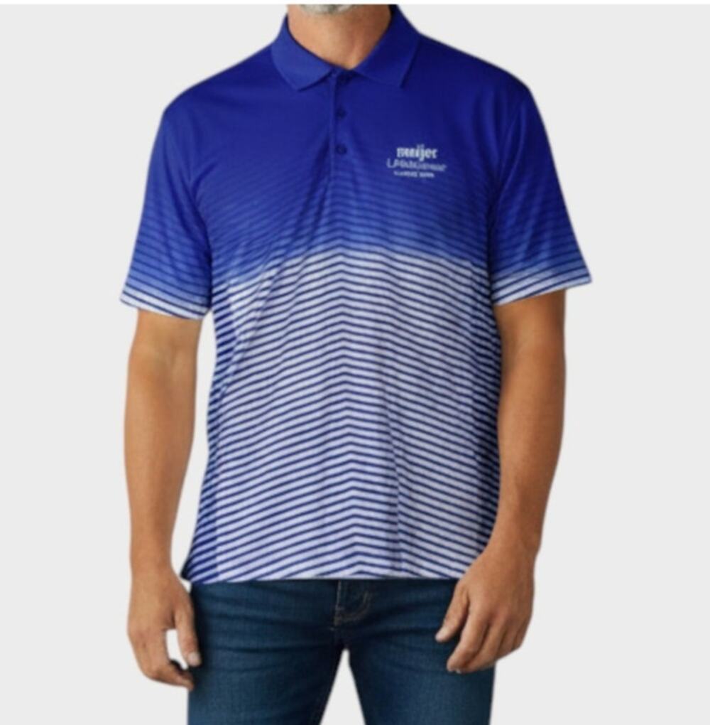 Antigua Meijer LPGA XL Blue Striped Short Sleeve Polo Shirt Polyester Spandex